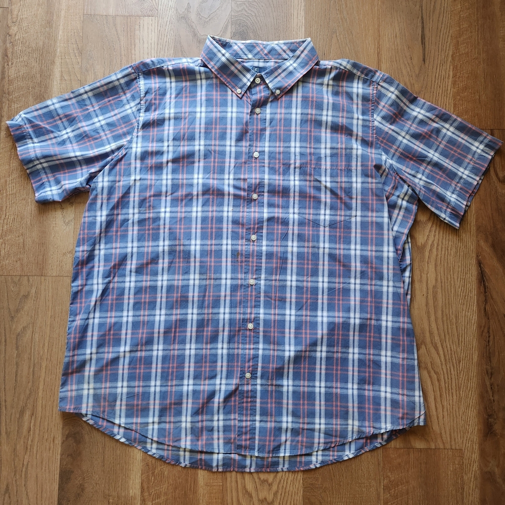 George Men's Blue and Pink Plaid Button-Down Shirt